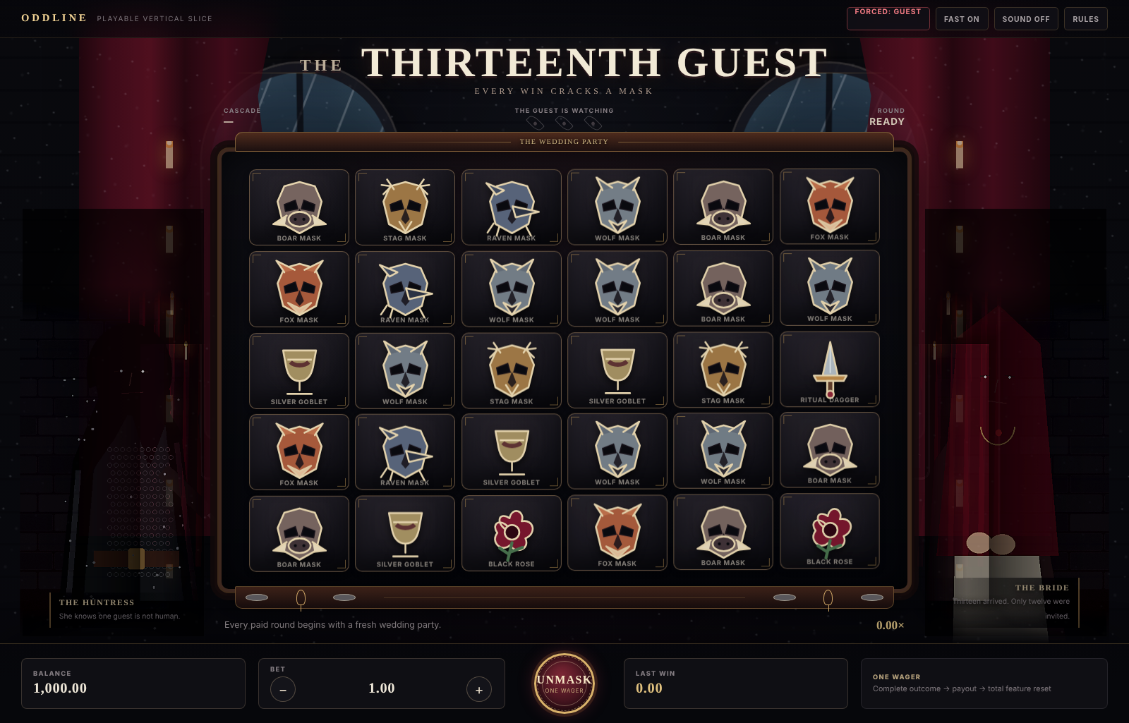 The original Thirteenth Guest browser game with its masked characters and gothic game board